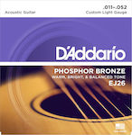 Daddario Complete Set Phosphor Bronze String for Acoustic Guitar Acoustic Custom Light 11-52