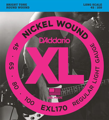 Daddario Set Nichel Wound de Corzi pentru Bas XL Nickel Bass Luminos / Scară lungă 45 - 100" EXL170