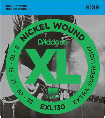 Daddario Set of Nickel Wound Strings for Electric Guitar XL Nickel Extra Super Light 8 - 38"