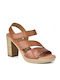 Oh My Sandals Leather Women's Sandals with Chunky High Heel In Tabac Brown Colour