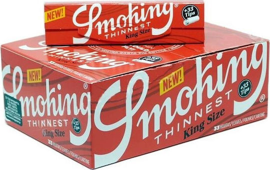 Smoking King Size Thinnest Red Χαρτάκια Στριφτού Τσιγάρου King Size με Τζιβάνες 33 φύλλα 24τμχ
