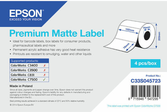 Epson Premium Matte 1570 Autocolante Autoadezive pe Rolă pentru Imprimantă de Etichete 102x76mm 1buc