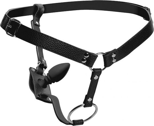 XR Male Cock Ring Harness With Silicone Anal Plug Cock Ring Cock Silicon cu Ineluri pentru penis Negru