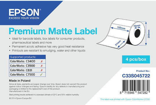 Epson Premium Matte 2310 Αυτοκόλλητες Ετικέτες σε Ρολό για Εκτυπωτή Ετικετών 102x51mm