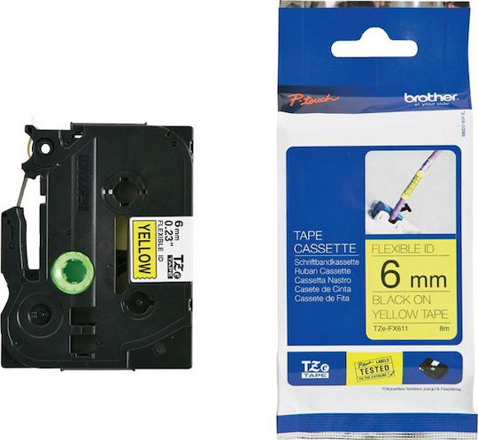 Brother Label Maker Tape 8m x 6mm In Yellow Colour Compatible With Brother TZe/TZ