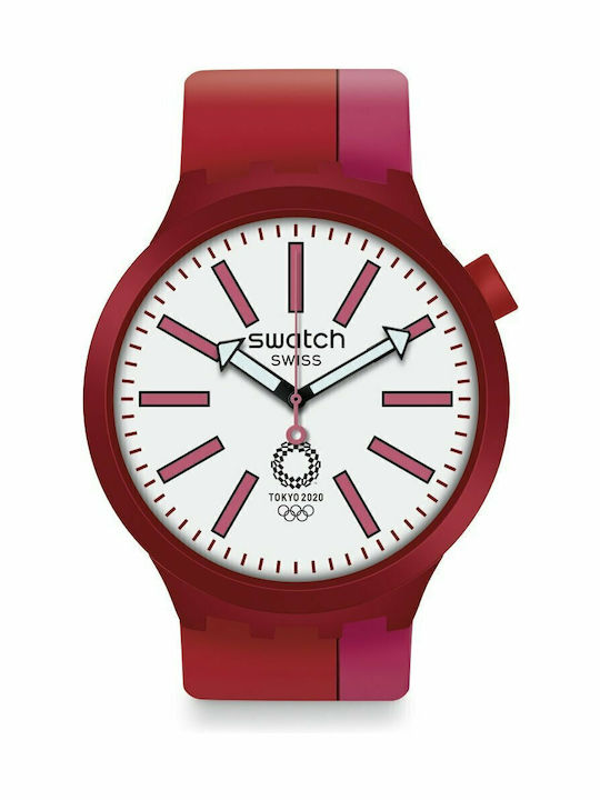 Swatch BB Kurenai Men's Watch 47mm Battery with Red Rubber Strap