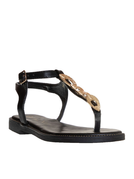 Envie Shoes Leather Women's Flat Sandals With a strap In Black Colour