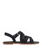 Sicily Leather Women's Flat Sandals with Strap in Black Color