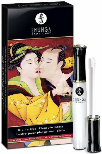 Shunga Divine Oral Pleasure Gloss Stimulant cu Parfum Vin spumant de căpșuni 10ml