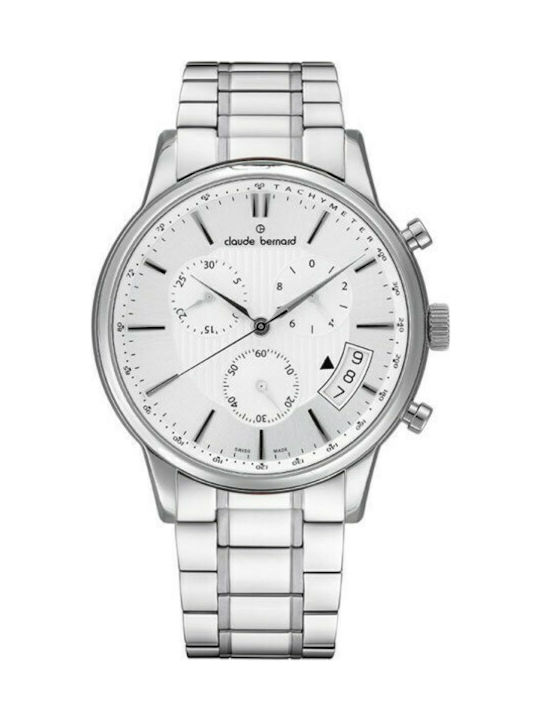 Claude Bernard Classic Ceas Cronograf Baterie cu Argintiu Brățară metalică