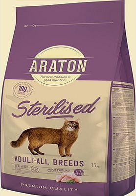 Araton Sterilised Trockenfutter für erwachsene kastrierte Katzen mit Huhn 15kg