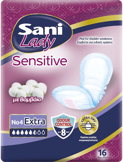 Sani Sensitive Lady Extra No4 Γυναικείες Σερβιέτες Ακράτειας Κανονικής Ροής 4 Σταγόνες 16τμχ