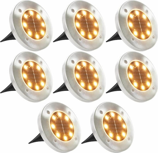 vidaXL Set of 8 Stake Solar Lights Warm White with Photocell IP44