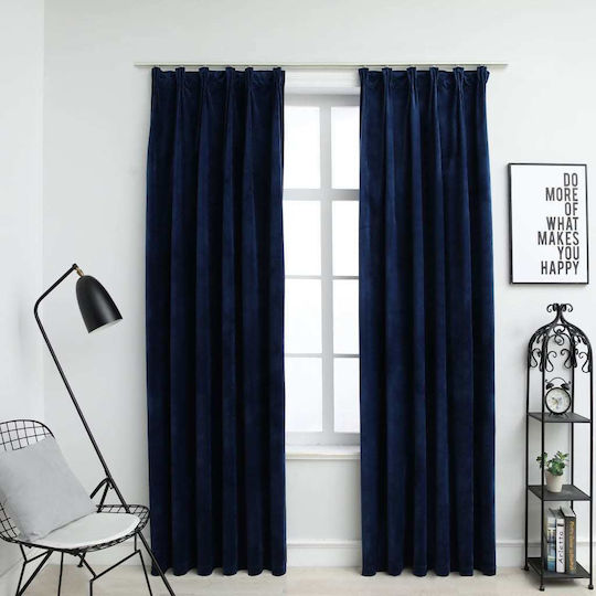 vidaXL Set Window Curtains with Pencil Pleat Dark Blue 140x175cm