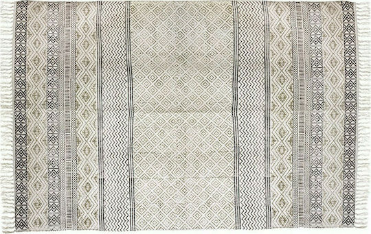 Zaros Block Print Teppich Rechteckig Baumwolle mit Fransen Ecru - Grey