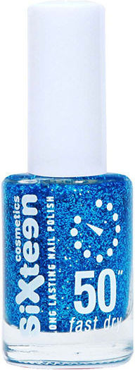 Sixteen Cosmetics Long Lasting 50'' Glitter Βερνίκι Νυχιών Μακράς Διαρκείας Quick Dry Μπλε 571 11ml