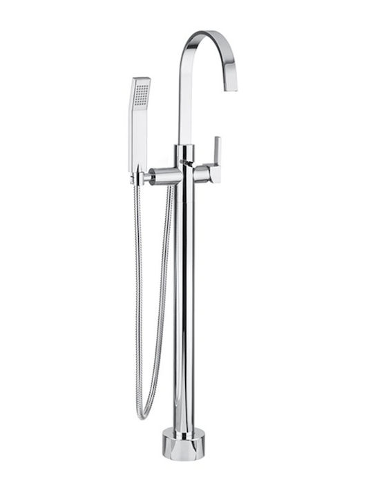 Ottone Meloda Pulse Square Mixing Bathtub Shower Faucet Complete Set Silver