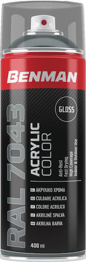 Benman Spray Farbe Acrylic mit Glänzend Effekt Verkehr Grau B RAL 7043 400ml