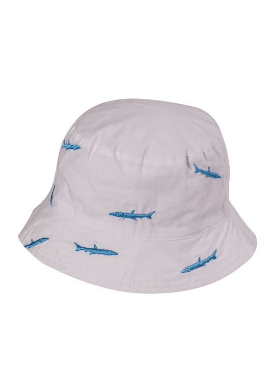 Kinder Eimer Hut Baumwolle mit Stickerei Haie Weiß Junge
