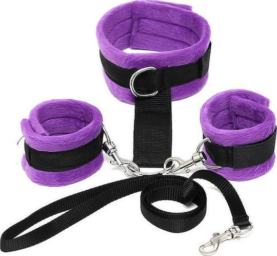 Rimba Soft Collar To Wrist Cuff with Leash Set Комплект за Връзване на Шия и Крайници в Лилав Цвят