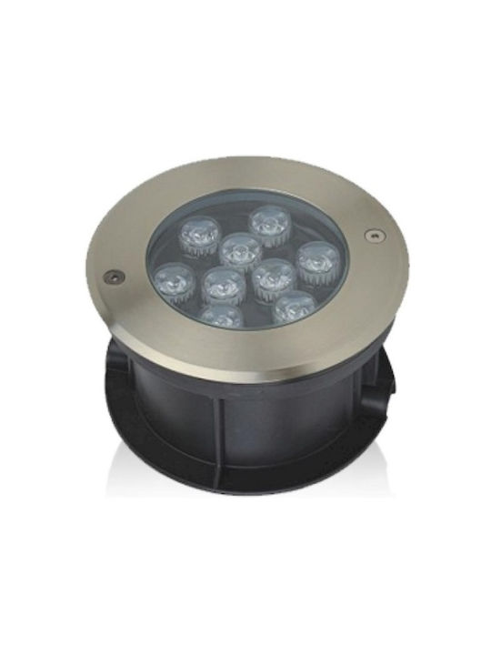 Geyer Σποτ Δαπέδου LED 9W με Θερμό Λευκό Φως IP68 Ασημί