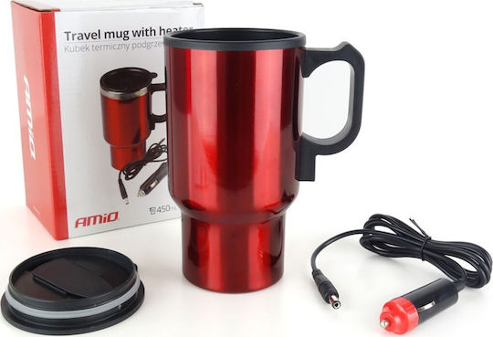 AMiO Water Mug 450ml 12V Glass Thermos Stainless Steel 450ml Red With Handle