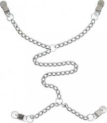 Rimba Nipple To Labia Clamps With Chain Nipple Clamps in Silver Color