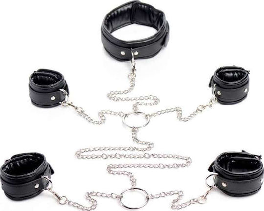 XR Strict Leather Slave Bondage Shackle Set Σετ για Δέσιμο Λαιμού & Άκρων σε Μαύρο Χρώμα