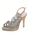 Menbur Platform Women's Sandals with Strass Silver with Thin High Heel