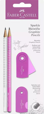 Faber-Castell Sparkle Pencil B Set with Scraper and Eraser Pink 2pcs