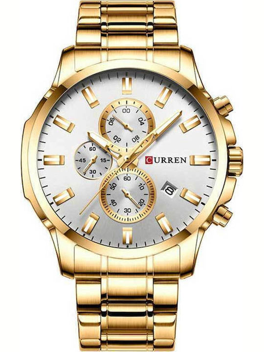 Curren Ανδρικό Ρολόι 52mm Μπαταρίας με Χρυσό Μεταλλικό Μπρασελέ