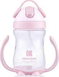 Kikka Boo Παιδικό Ποτηράκι με Λαβές και Καλαμάκι "Sippy" από Πλαστικό Ροζ 300ml για 12m+