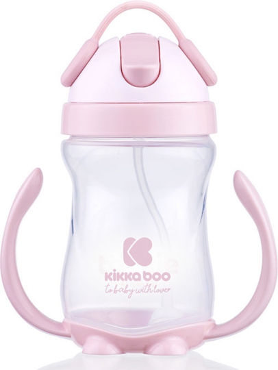 Kikka Boo Παιδικό Ποτηράκι με Λαβές και Καλαμάκι Sippy από Πλαστικό Ροζ 300ml για 12m+