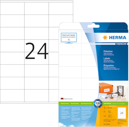 Herma 240 Αυτοκόλλητες Ετικέτες Α4 Ορθογώνιες 70x36mm