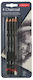 Derwent Charcoal 4 Coal Pencil Set with Eraser Black 4pcs
