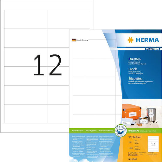 Herma 1200 Αυτοκόλλητες Ετικέτες Α4 Ορθογώνιες 96.5x42.3mm