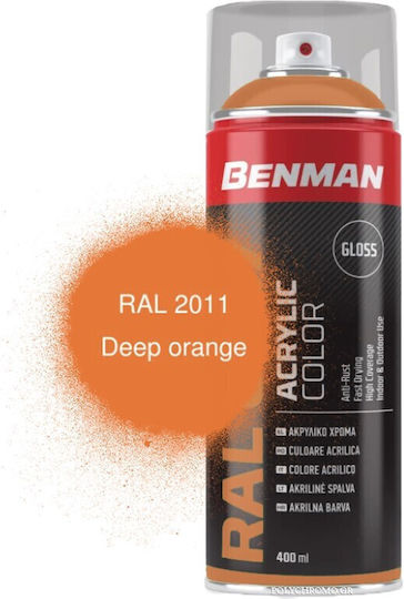 Benman Спрей Боядисване Acrylic с Блестящ Ефект наситено оранжево RAL 2011 400мл