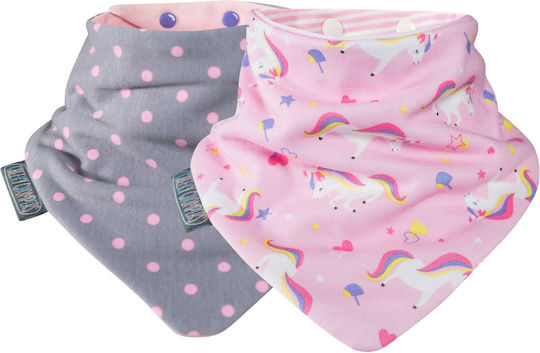Cheeky Chompers Unicorn & Dots Bandana from 100% Cotton with Button Pink-Grey for 2 m+ 2pcs