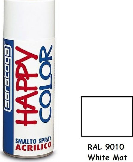 Saratoga Σπρέι Βαφής Happy Acrylic με Ματ Εφέ Λευκό RAL 9010 400ml