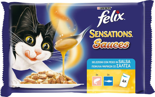Felix Wet Cat Food for Adult Cats in Pouches with Salmon and Sardine 4x100gr