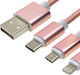 Braided USB to Lightning / Type-C / micro USB Cable Ροζ 1.2m (0519.060)