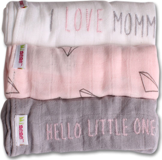 Minene Mommy/Daddy Πάνες Αγκαλιάς από Μουσελίνα Ροζ 75x75εκ. 3τμχ