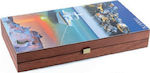 Manopoulos Walnut Cyclades Handmade Backgammon Wooden with Checkers 48x48cm TX1CY