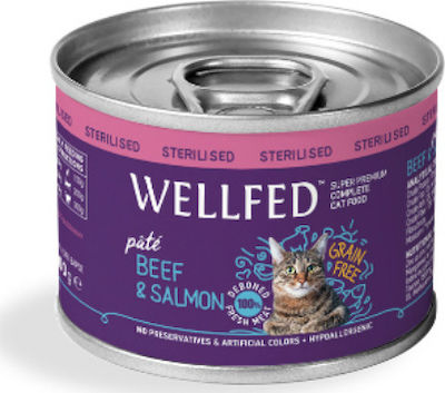 Wellfed Sterilised Wet Food for Sterilised Adult Cats Hypoallergenic In Can with Calf / Salmon Πατέ 1pc 200gr