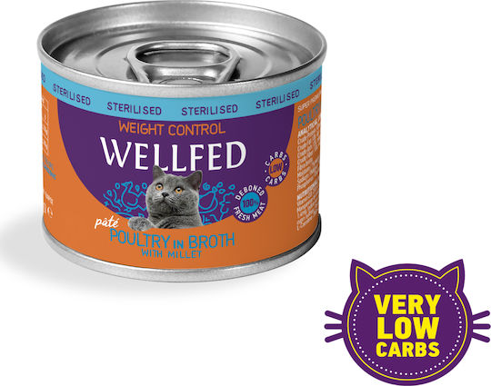 Wellfed Sterilised Weight Control Υγρή Τροφή για Ενήλικες Γάτες σε Κονσέρβα με Πουλερικά Διαίτης, χωρίς Σιτηρά 200gr