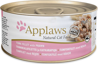 Applaws Natural Cat Food Wet Food for Adult Cats In Can with Shrimps / Tuna Φιλέτο 1pc 70gr