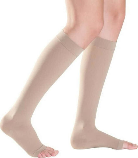 Sigvaris Top Fine Select Short Calf High Graduated Compression Socks Open Toes 23-32 mmHg Beige