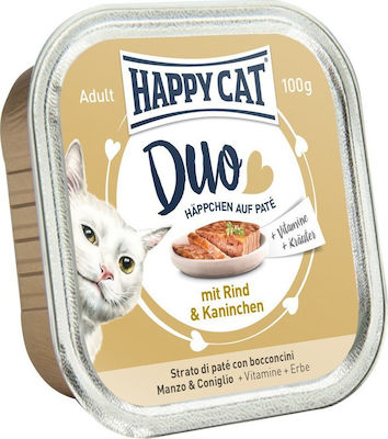 Happy Cat Duo Wet Food for Adult Cats for Urinary Health In Can with Rabbit / Beef 1pc 100gr