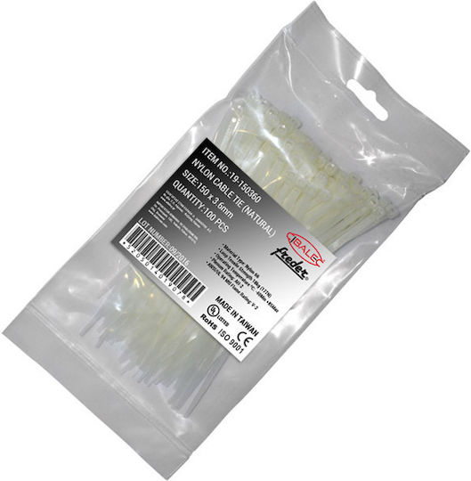 Adeleq Δεματικά Καλωδίων Πλαστικά 150mmx3.6mm σε Λευκό χρώμα (100τμχ) (19-150360)