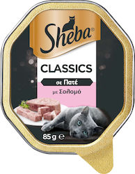 Sheba Classics Nasses Katzenfutter für Katze in Tablett mit Lachs 85gr